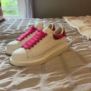 Alexander McQueen White and Pink Snakeskin Sneakers